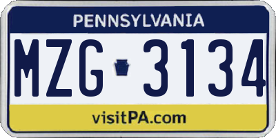 PA license plate MZG3134