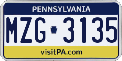 PA license plate MZG3135
