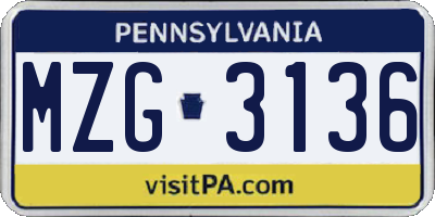 PA license plate MZG3136