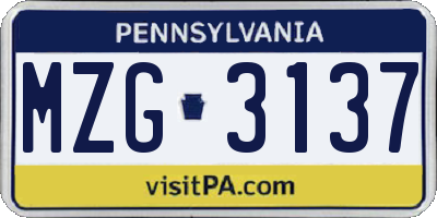 PA license plate MZG3137