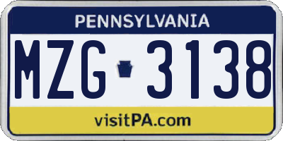 PA license plate MZG3138