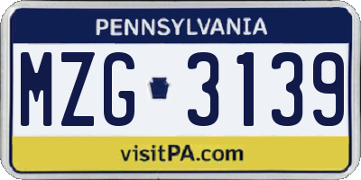 PA license plate MZG3139
