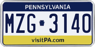 PA license plate MZG3140
