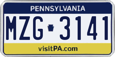 PA license plate MZG3141