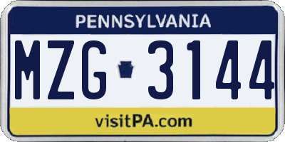 PA license plate MZG3144