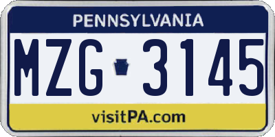PA license plate MZG3145