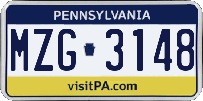 PA license plate MZG3148