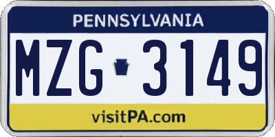 PA license plate MZG3149