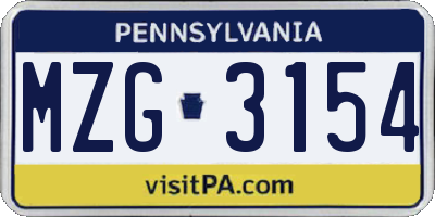 PA license plate MZG3154