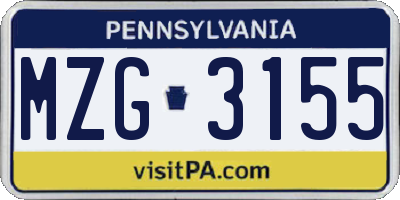 PA license plate MZG3155