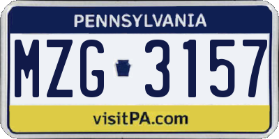 PA license plate MZG3157