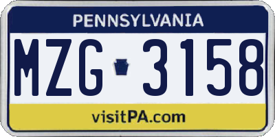 PA license plate MZG3158