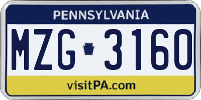 PA license plate MZG3160