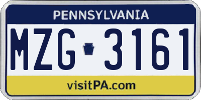 PA license plate MZG3161