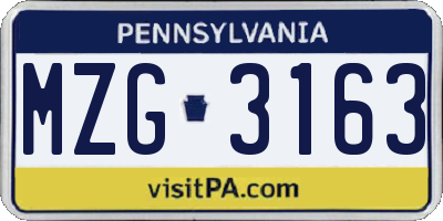 PA license plate MZG3163