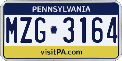 PA license plate MZG3164