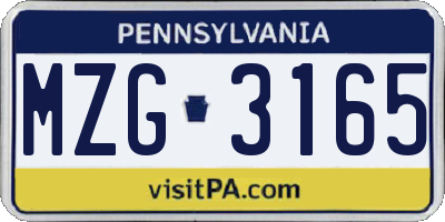 PA license plate MZG3165