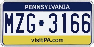 PA license plate MZG3166