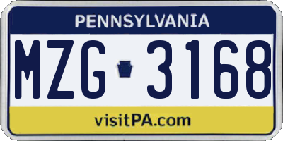 PA license plate MZG3168