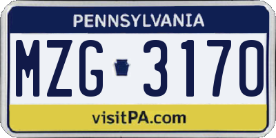 PA license plate MZG3170