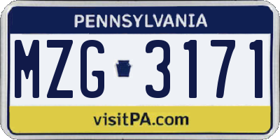 PA license plate MZG3171