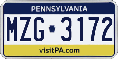 PA license plate MZG3172