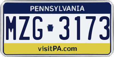 PA license plate MZG3173