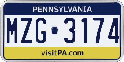 PA license plate MZG3174