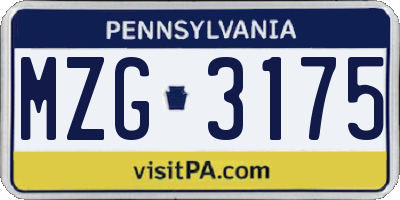 PA license plate MZG3175