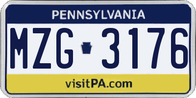 PA license plate MZG3176