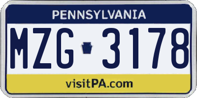 PA license plate MZG3178