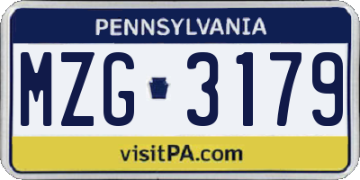 PA license plate MZG3179