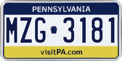 PA license plate MZG3181