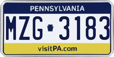 PA license plate MZG3183