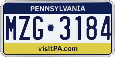 PA license plate MZG3184