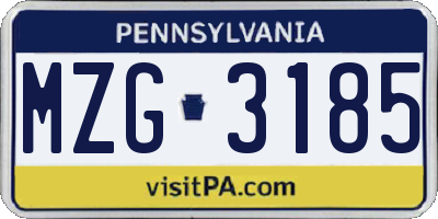 PA license plate MZG3185