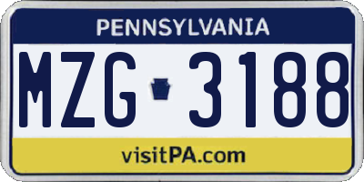 PA license plate MZG3188
