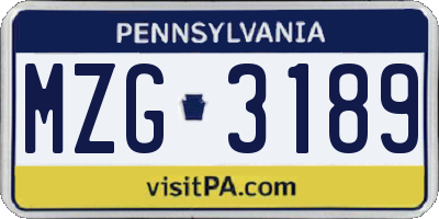 PA license plate MZG3189