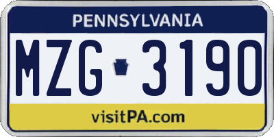 PA license plate MZG3190