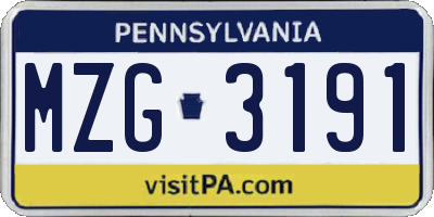 PA license plate MZG3191