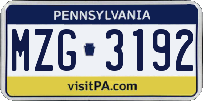 PA license plate MZG3192