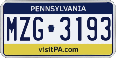 PA license plate MZG3193