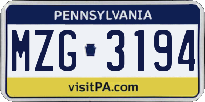 PA license plate MZG3194