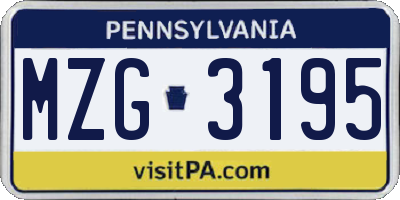 PA license plate MZG3195