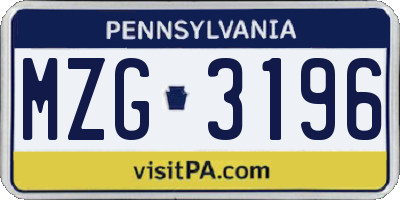 PA license plate MZG3196