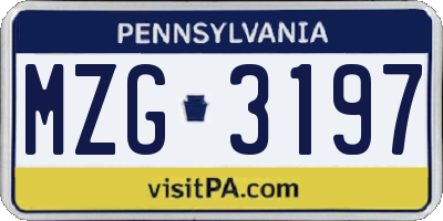 PA license plate MZG3197