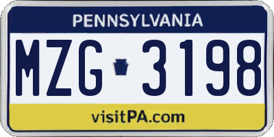 PA license plate MZG3198