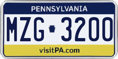 PA license plate MZG3200