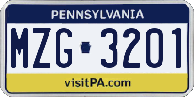 PA license plate MZG3201