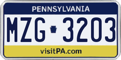 PA license plate MZG3203